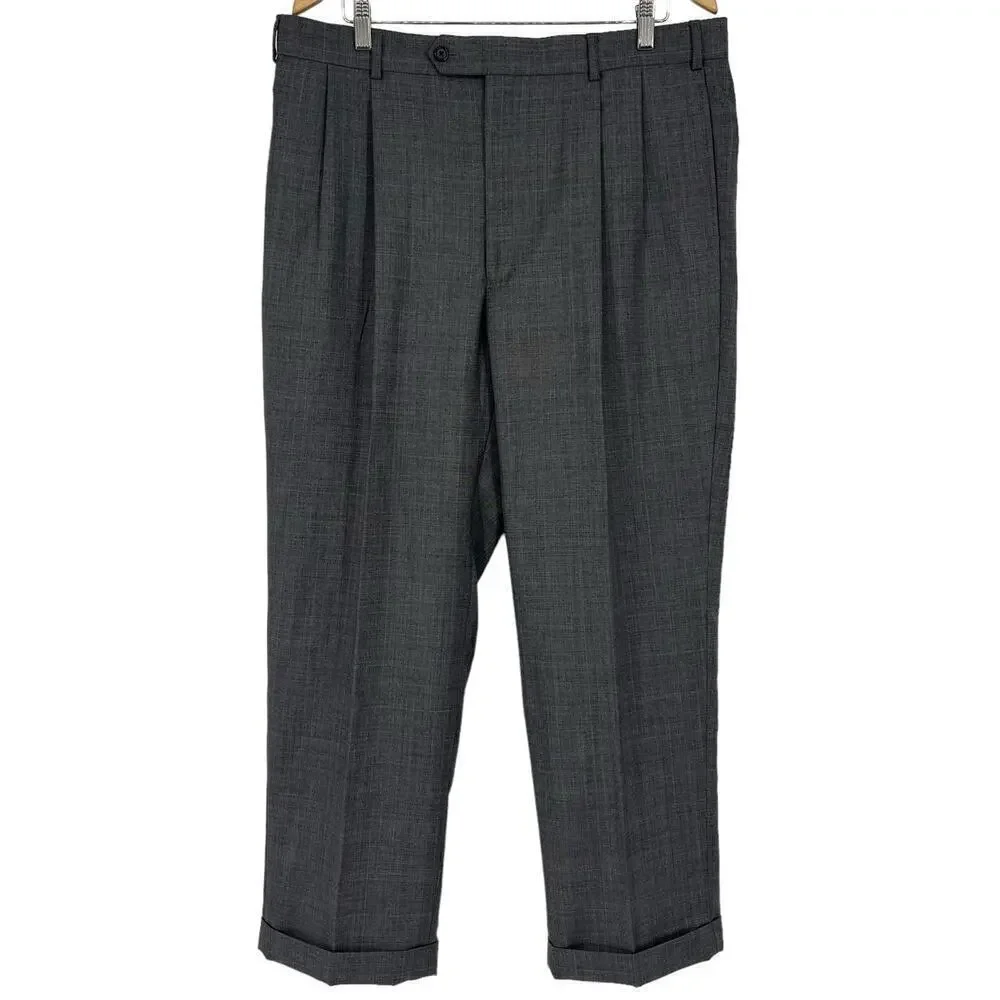 Vintage‎ 90’s Bill Blass Dress Pants Plaid Straight Leg Gray Blue 38” Waist